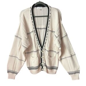 REUNION MENSWEATER Button front  Deep V Sweater Cardigan. Size Large.